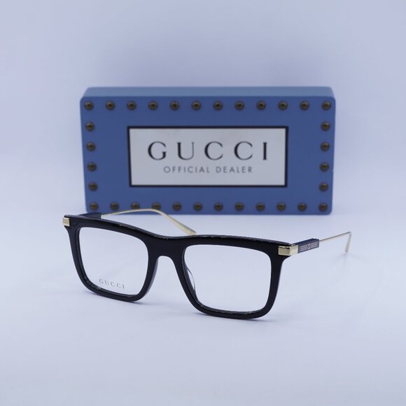 Gucci GG1438O 001 Square Eyeglasses 53mm Black/Gold - Picture 1 of 12